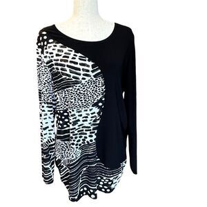 Michael Tyler Womens Long Sleeve Flowy Blouse Black/Cream Pattern Size XL